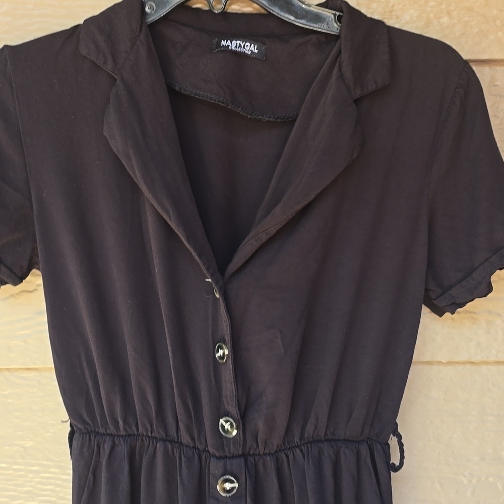 Nasty Gal Collection Wide Leg Short Sleeve V-neck Jumpsuit Button Front 10 - Picture 3 of 8